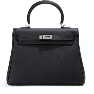 Brand New black leather birkin style Kelly crossbody purse bag with twilly